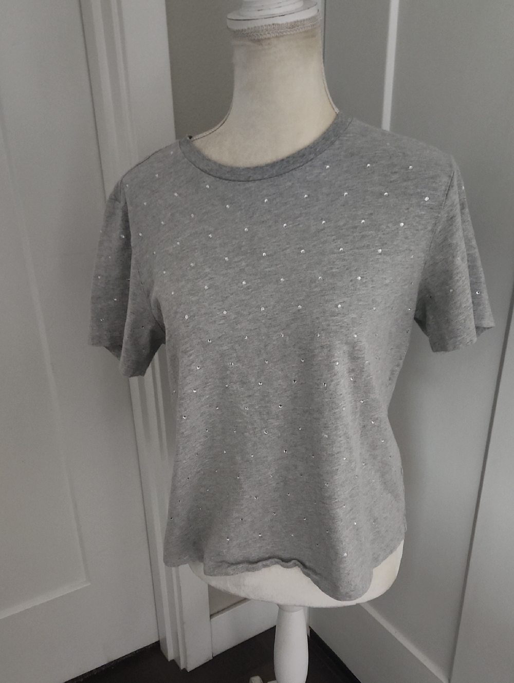 Good American Grey Short Sleeve Tee with Crystal Studs